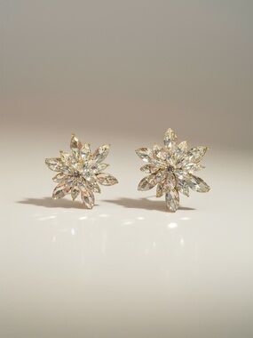 Gold-Tone Crystal Flower Stud Earrings - Clear Sparkle